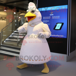 Cream Hens mascot costume character dressed with a A-Line Skirt and Smartwatches