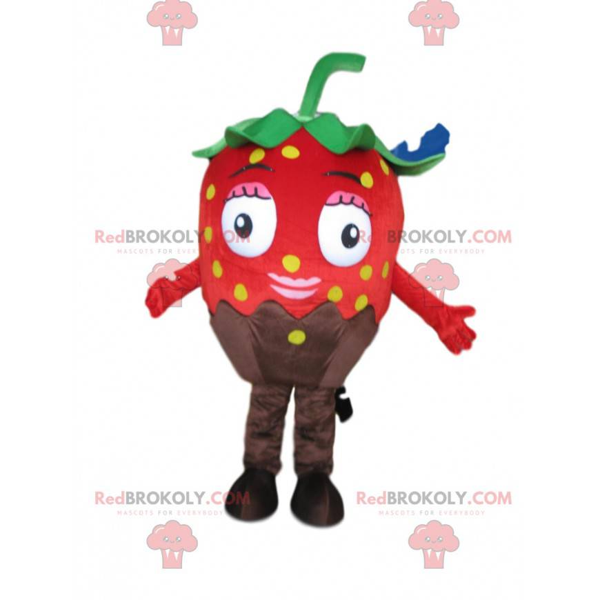 Mascota de fresa roja chocolate, disfraz gourmet -