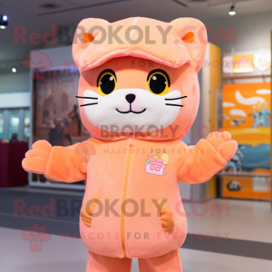 Peach Cat mascot costume character dressed with a Hoodie and Headbands