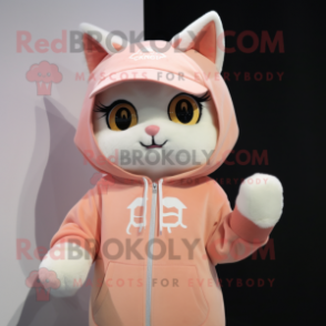 Peach Cat mascot costume character dressed with a Hoodie and Headbands