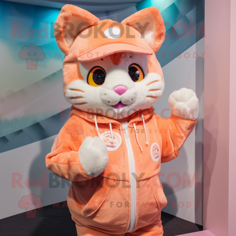 Peach Cat mascot costume character dressed with a Hoodie and Headbands