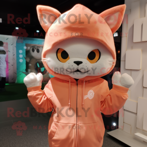Peach Cat mascot costume character dressed with a Hoodie and Headbands