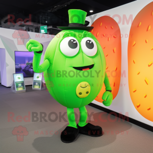 Lime Green Pumpkin mascot costume character dressed with a Suit Pants and Smartwatches