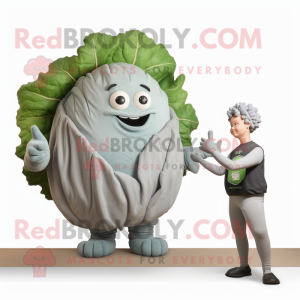 Gray Cabbage mascot costume character dressed with a Bodysuit and Watches