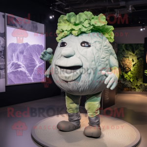 Gray Cabbage mascot costume character dressed with a Bodysuit and Watches