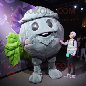 Gray Cabbage mascot costume character dressed with a Bodysuit and Watches