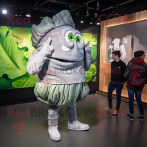 Gray Cabbage mascot costume character dressed with a Bodysuit and Watches