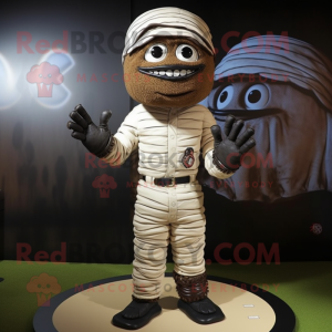 Black Mummy mascot costume character dressed with a Baseball Tee and Bracelets