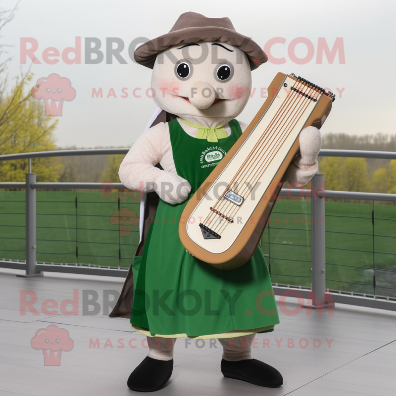 nan Celtic Harp mascot costume character dressed with a Overalls and Briefcases nan Celtic Harp mascot costume character dressed with a Overalls and Briefcases