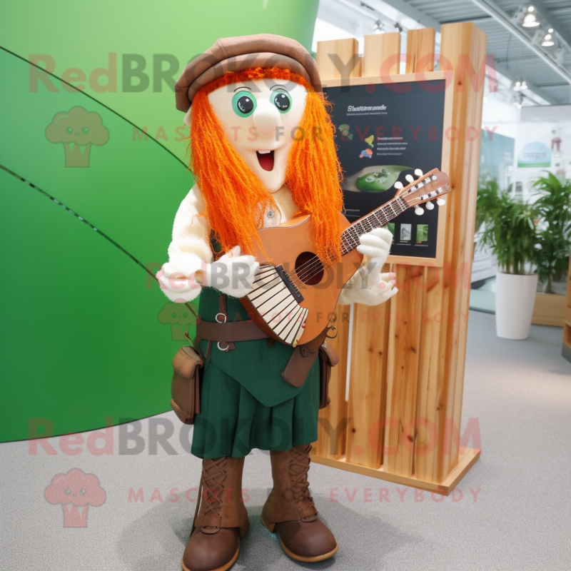 nan Celtic Harp mascot costume character dressed with a Overalls and Briefcases nan Celtic Harp mascot costume character dressed with a Overalls and Briefcases