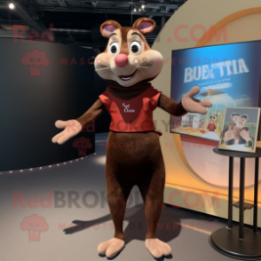Brown Ratatouille mascot costume character dressed with a Yoga Pants and Lapel pins