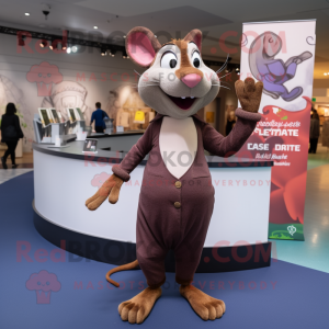 Brown Ratatouille mascot costume character dressed with a Yoga Pants and Lapel pins