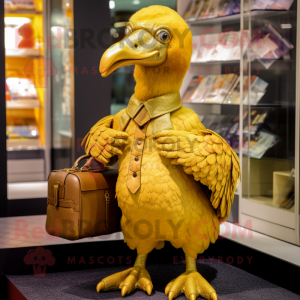 Gold Dodo Bird mascot costume character dressed with a Trousers and Wallets