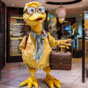 Gold Dodo Bird mascot costume character dressed with a Trousers and Wallets