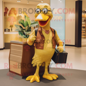 Gold Dodo Bird mascot costume character dressed with a Trousers and Wallets