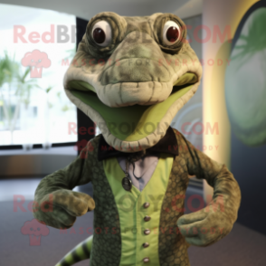 Olive Titanoboa mascot costume character dressed with a Waistcoat and Ties