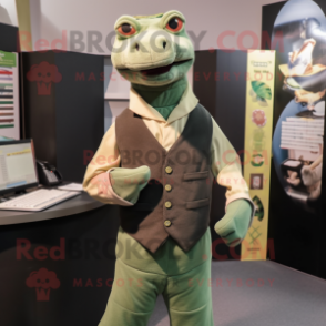 Olive Titanoboa mascot costume character dressed with a Waistcoat and Ties