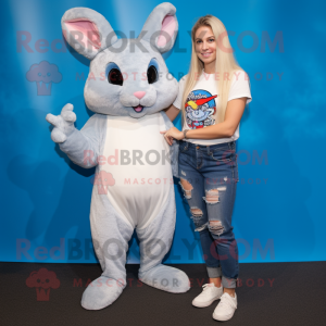 White Chinchilla mascot costume character dressed with a Boyfriend Jeans and Anklets