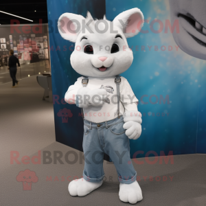 White Chinchilla mascot costume character dressed with a Boyfriend Jeans and Anklets
