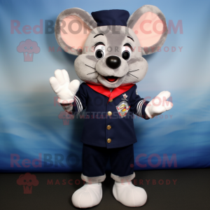 Navy Mouse mascot costume character dressed with a Polo Shirt and Shoe clips