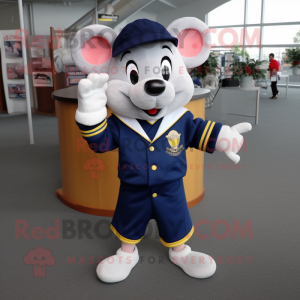 Navy Mouse mascot costume character dressed with a Polo Shirt and Shoe clips