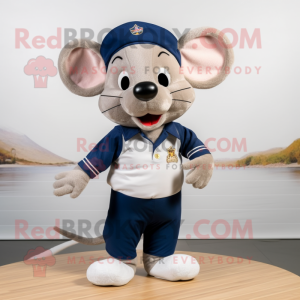 Navy Mouse mascot costume character dressed with a Polo Shirt and Shoe clips