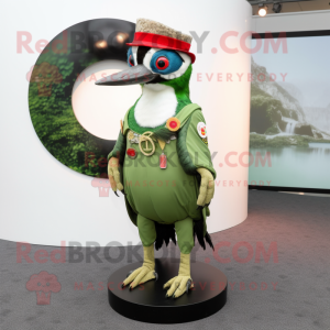 Forest Green Woodpecker mascot costume character dressed with a Circle Skirt and Cufflinks