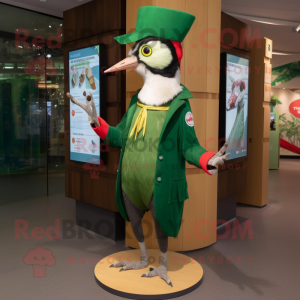 Forest Green Woodpecker mascot costume character dressed with a Circle Skirt and Cufflinks
