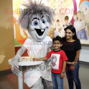 Silver Biryani mascot costume character dressed with a Mom Jeans and Hair clips