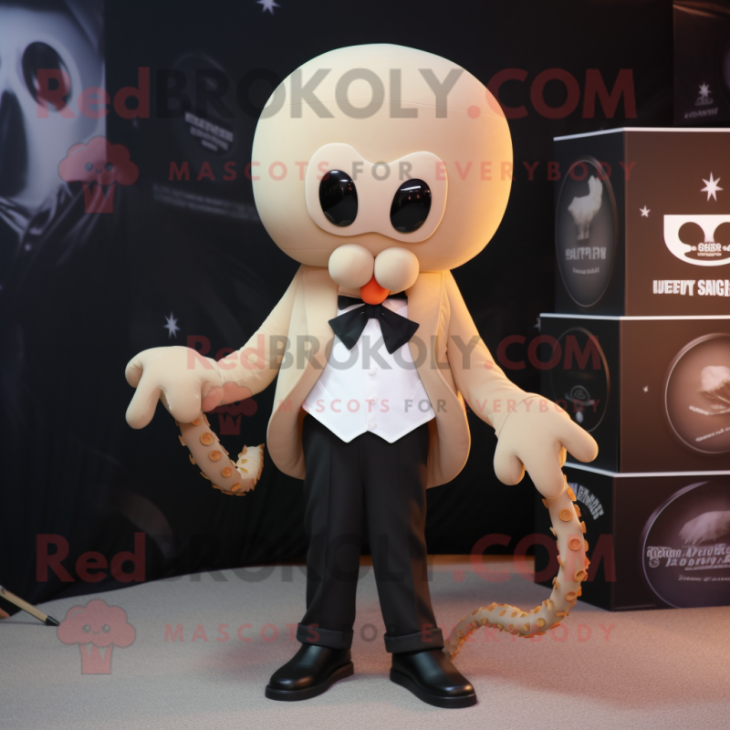 Tan Octopus mascot costume character dressed with a Tuxedo and Belts Tan Octopus mascot costume character dressed with a Tuxedo and Belts