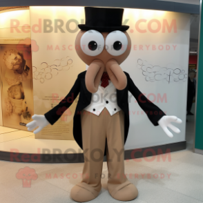 Tan Octopus mascot costume character dressed with a Tuxedo and Belts