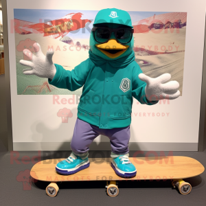 Blågrøn Skateboard maskot...
