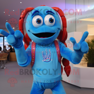 Sky Blue Lobster mascot costume character dressed with a Tank Top and Bracelets