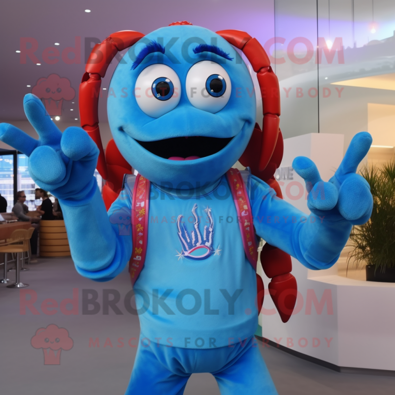 Sky Blue Lobster mascot costume character dressed with a Tank Top and Bracelets