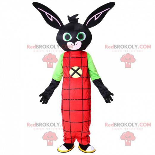 Mascotte zwart konijn met een rode combinatie, zwart pluche -