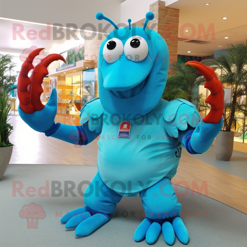 Sky Blue Lobster mascot costume character dressed with a Tank Top and Bracelets