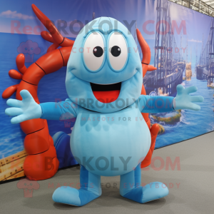 Sky Blue Lobster mascot costume character dressed with a Tank Top and Bracelets