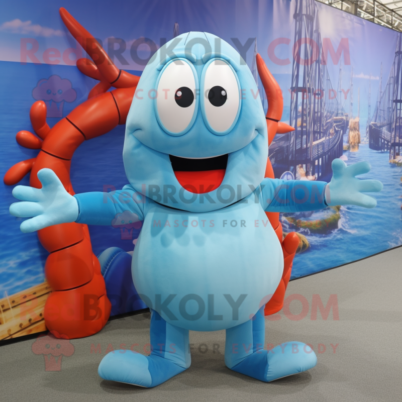 Sky Blue Lobster mascot costume character dressed with a Tank Top and Bracelets Sky Blue Lobster mascot costume character dressed with a Tank Top and Bracelets