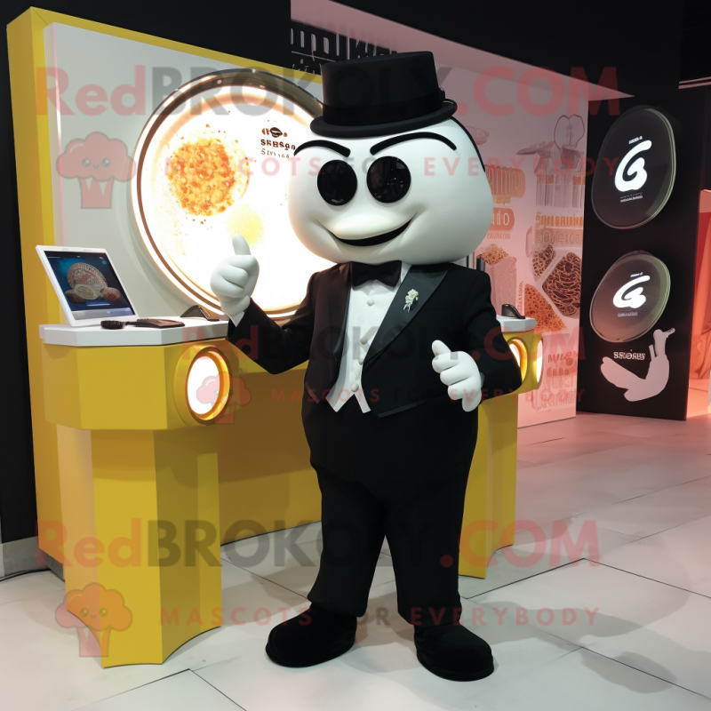 Cream Pad Thai mascot costume character dressed with a Tuxedo and Digital watches Cream Pad Thai mascot costume character dressed with a Tuxedo and Digital watches