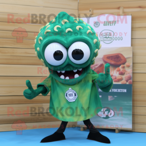 Forest Green Fried Calamari mascot costume character dressed with a Board Shorts and Tie pins