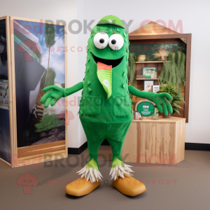 Forest Green Fried Calamari mascot costume character dressed with a Board Shorts and Tie pins
