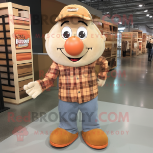 Tan Apricot mascot costume character dressed with a Flannel Shirt and Shoe laces