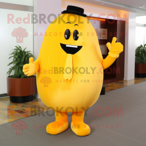 Yellow Pumpkin mascot costume character dressed with a Suit and Foot pads