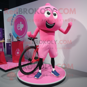 Pink Unicyclist mascot costume character dressed with a Tank Top and Brooches