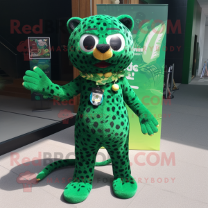 Forest Green Leopard mascot costume character dressed with a Bikini and Keychains