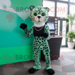 Forest Green Leopard mascot costume character dressed with a Bikini and Keychains