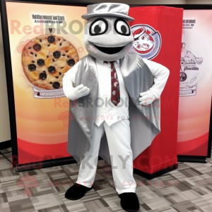 Silver Pizza mascot costume character dressed with a Blazer and Scarf clips