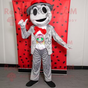 Silver Pizza mascot costume character dressed with a Blazer and Scarf clips