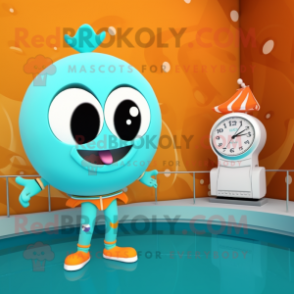 Cyan Apricot mascot costume character dressed with a One-Piece Swimsuit and Watches