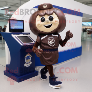 Navy Chocolate Bars mascot costume character dressed with a Running Shorts and Rings